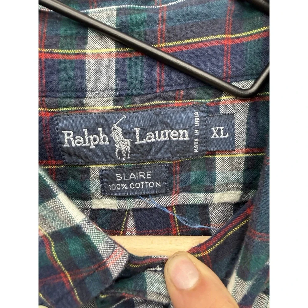 VTG 90s Polo Ralph Lauren Blaire Shirt Mens XL Blue Red Green Plaid Long Sleeve